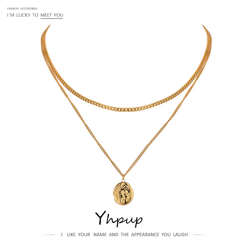 Women's 316L Stainless Steel Layered Necklace – Minimalist Gold-Tone Pendant