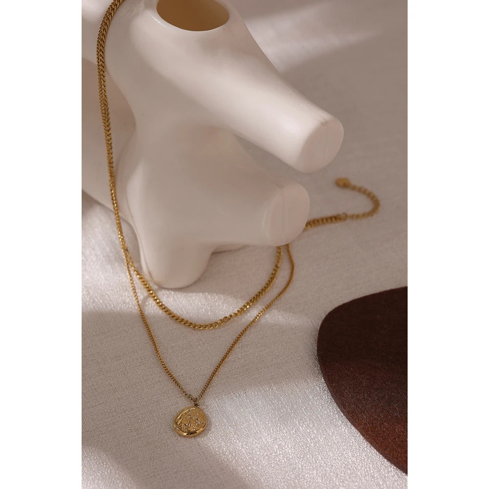 Women's 316L Stainless Steel Layered Necklace – Minimalist Gold-Tone Pendant