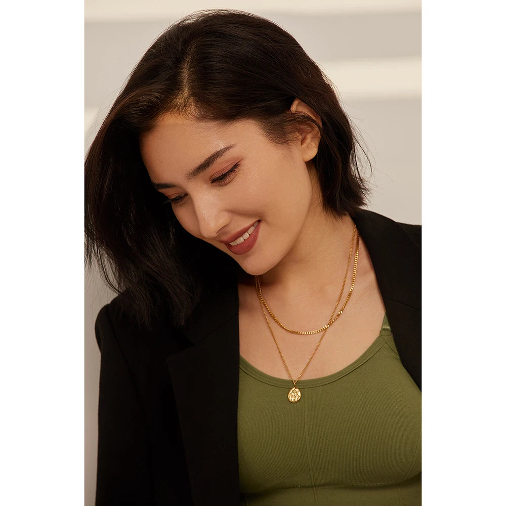 Women's 316L Stainless Steel Layered Necklace – Minimalist Gold-Tone Pendant