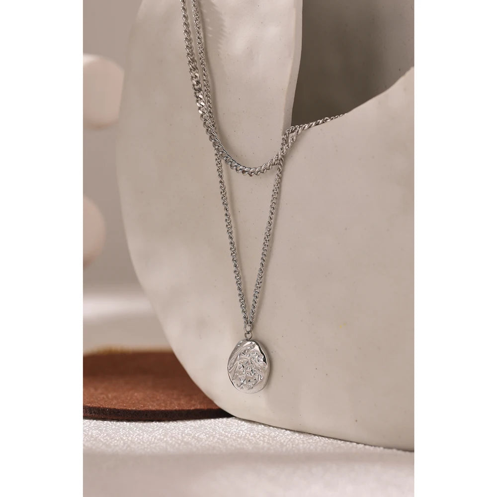 Women's 316L Stainless Steel Layered Necklace – Minimalist Gold-Tone Pendant