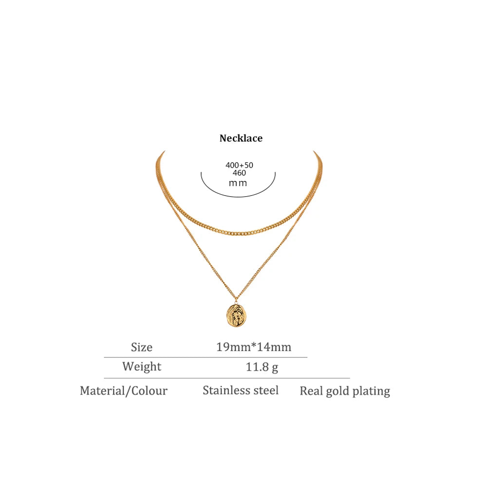 Women's 316L Stainless Steel Layered Necklace – Minimalist Gold-Tone Pendant
