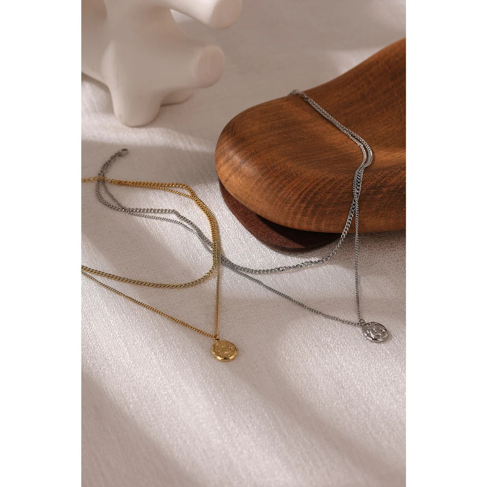 Women's 316L Stainless Steel Layered Necklace – Minimalist Gold-Tone Pendant