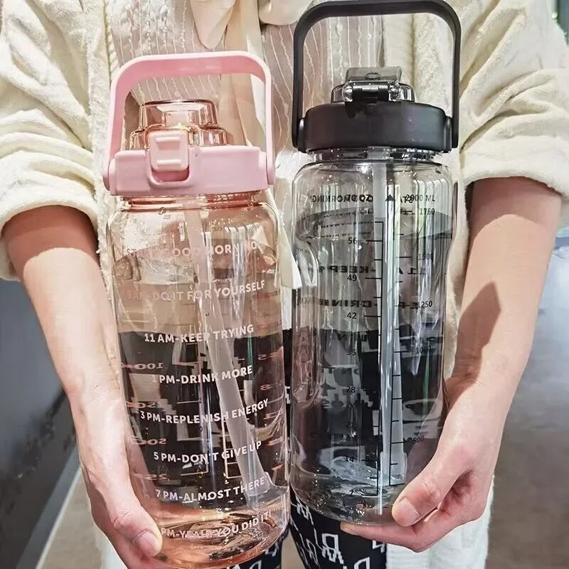 2L Large Capacity Water Bottle with Straw – Portable Sports & Travel Bottle