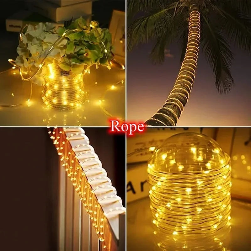 Solar LED Rope String Lights – Outdoor Christmas & Garden Decor