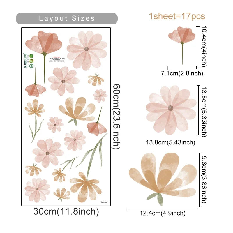 Boho Watercolor Floral Wall Stickers for Home Decor