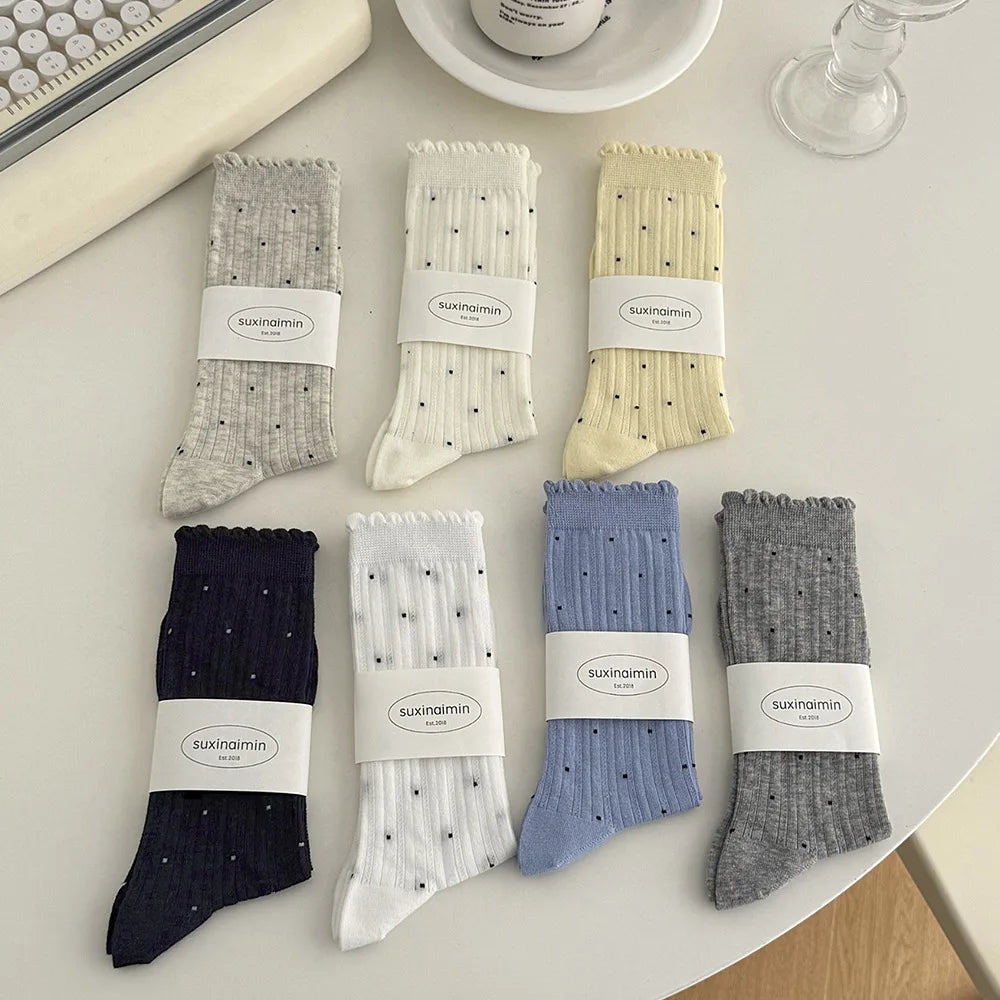 Women's Polka Dot Cotton Crew Socks – Soft Casual Everyday Socks