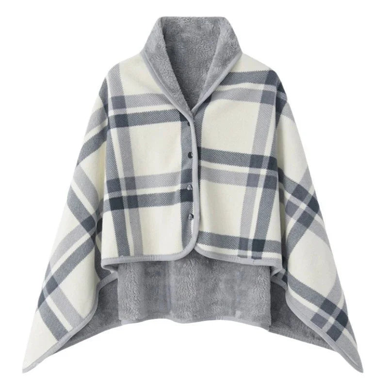 Fleece Wearable Blanket, Plaid Lap Blanket Comfy Poncho Throw
