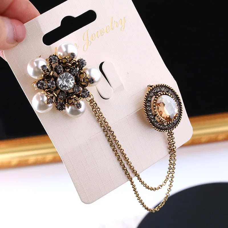 Women's Elegant Tassel Brooch with Pearl-Style Accents