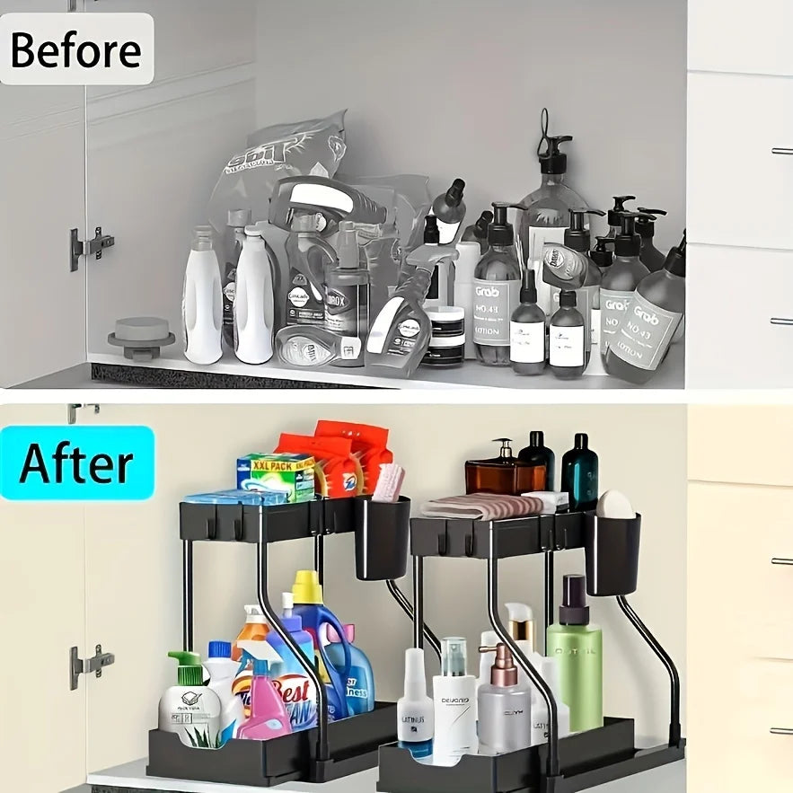 2-Tier Pull-Out Under Sink Organizer Storage Rack