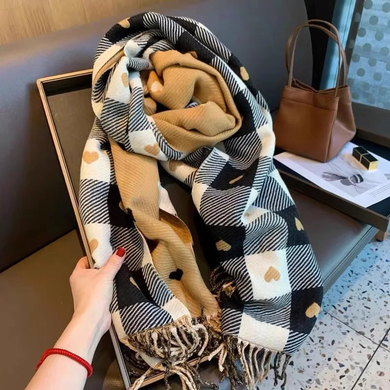 Women's Plaid Winter Scarf – Soft Warm Tassel Shawl