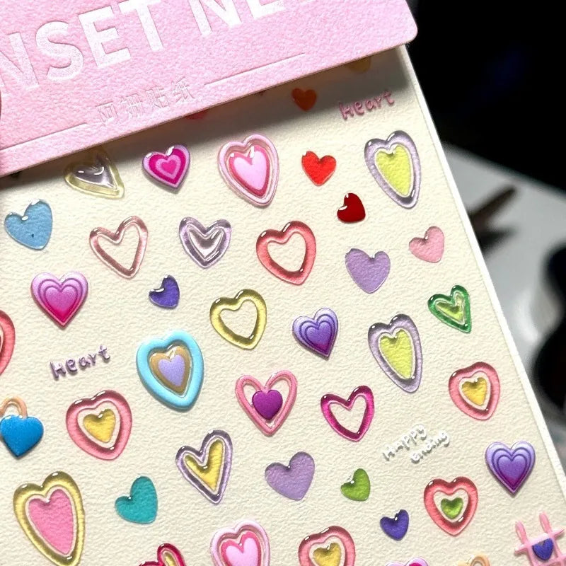 Colorful Jelly Heart Stickers – Cute 3D Scrapbook & Journal Decor