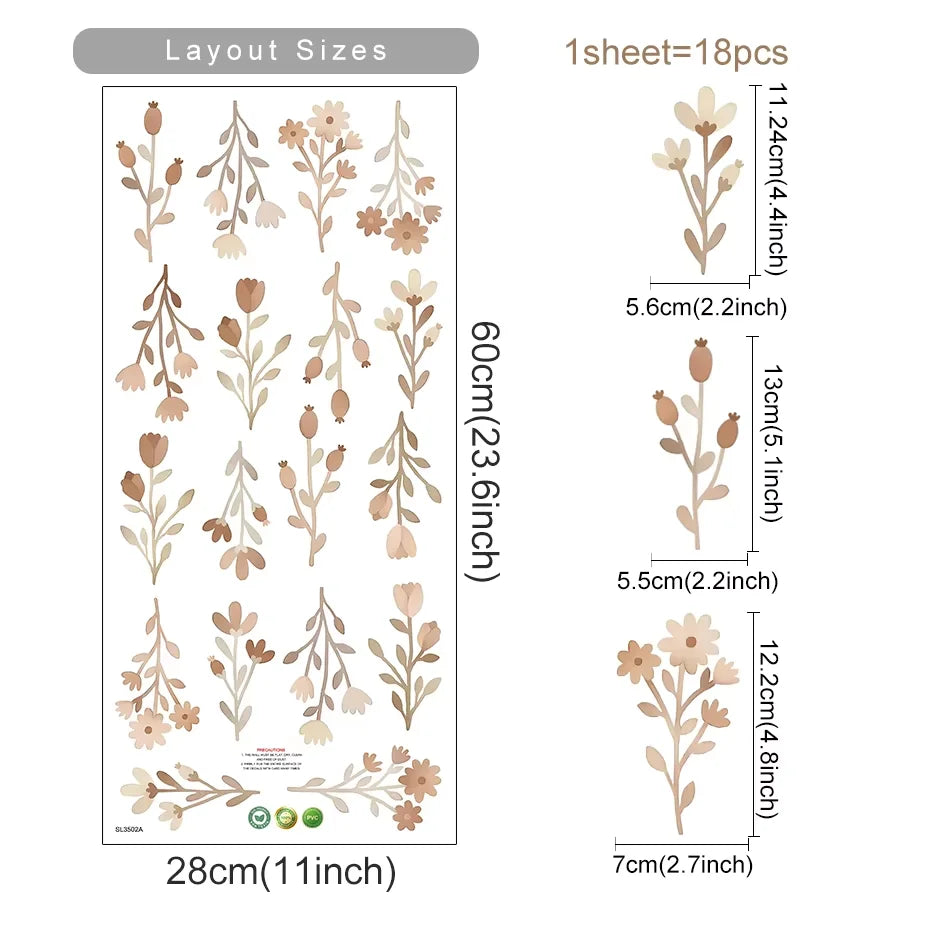 Boho Watercolor Floral Wall Stickers for Home Decor
