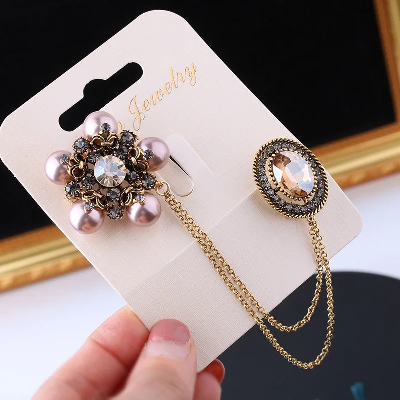Women's Elegant Tassel Brooch with Pearl-Style Accents