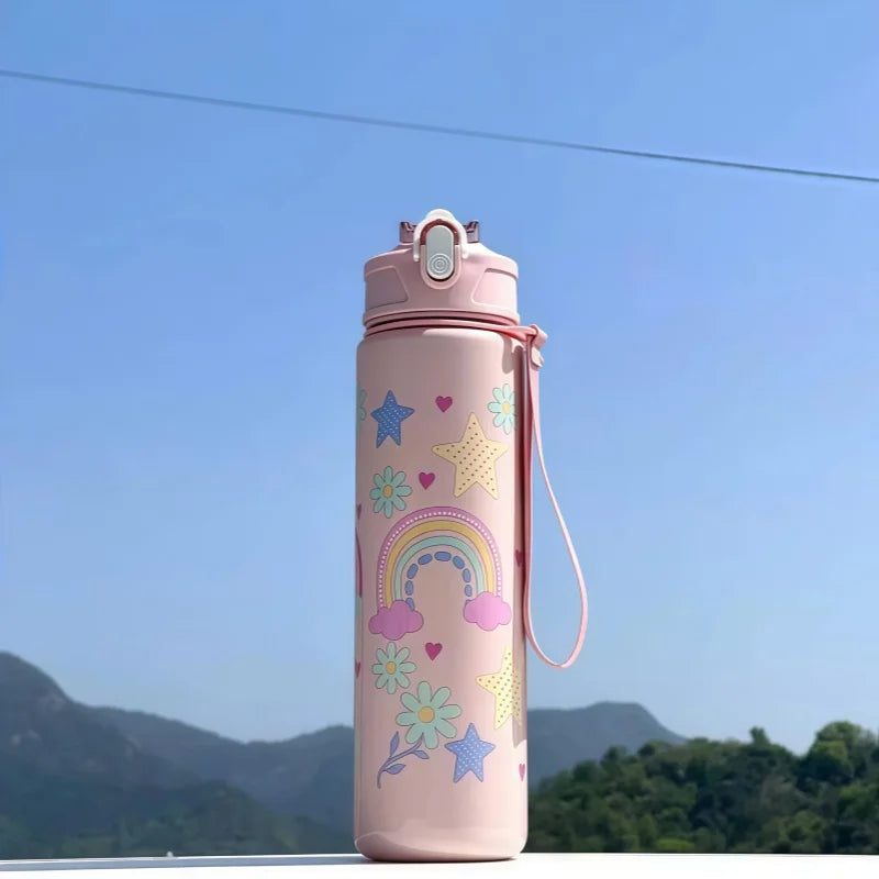 750ml Kids Water Bottle with Straw & Silicone Sleeve