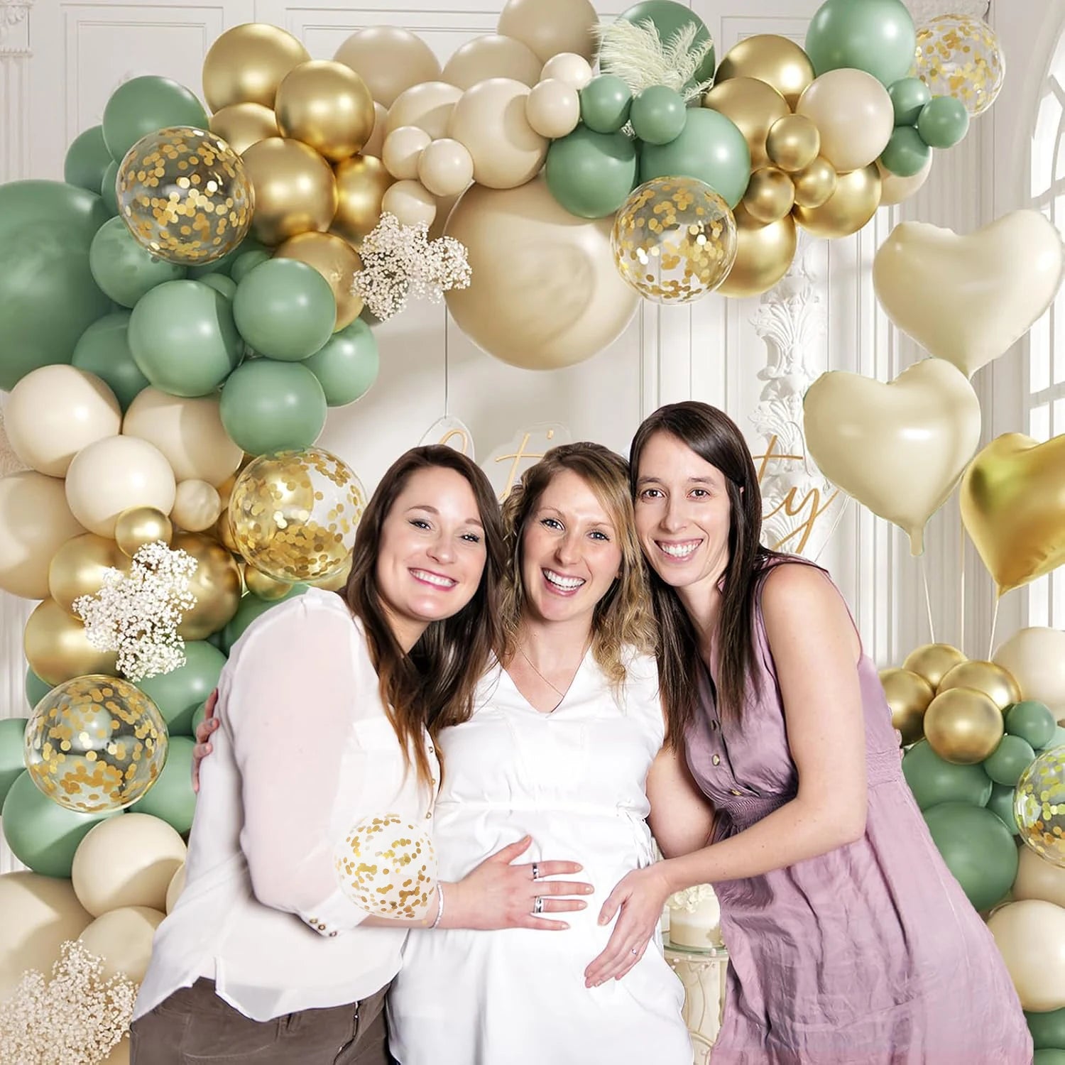 109-Piece Green, White & Gold Balloon Garland Arch Kit