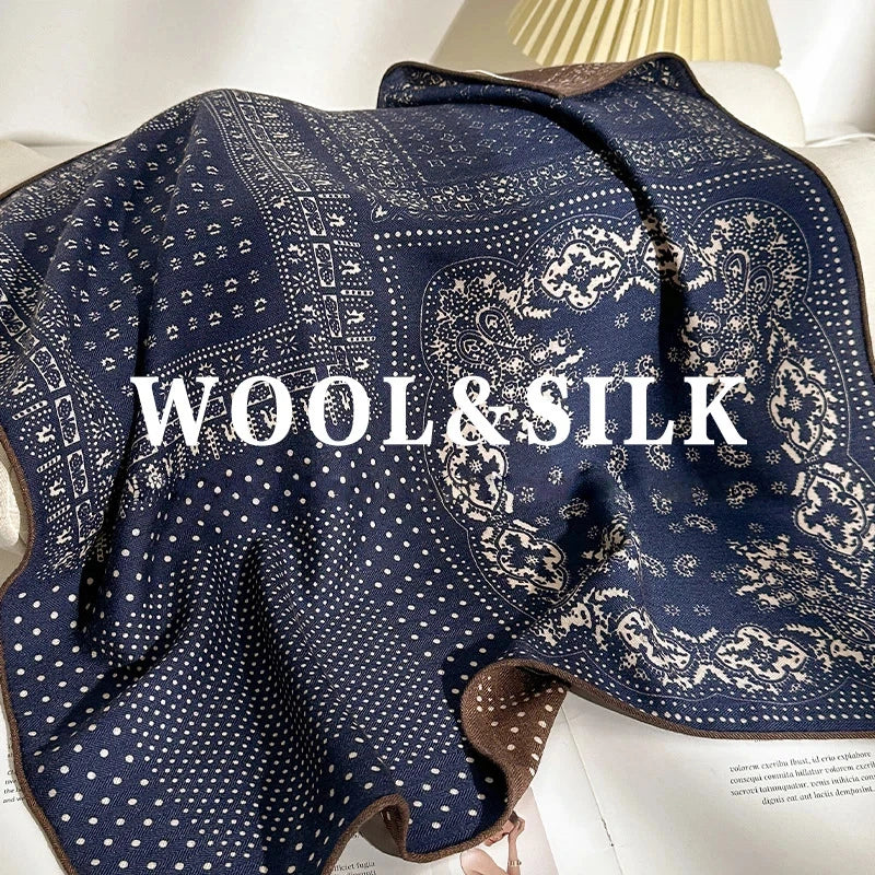 Women's Wool Silk Winter Scarf – Elegant Vintage Paisley Shawl