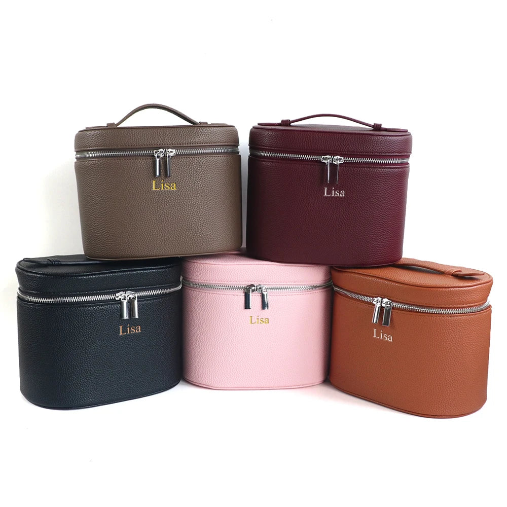 Personalized PU Leather Cosmetic Bag – Custom Name Travel Makeup Case