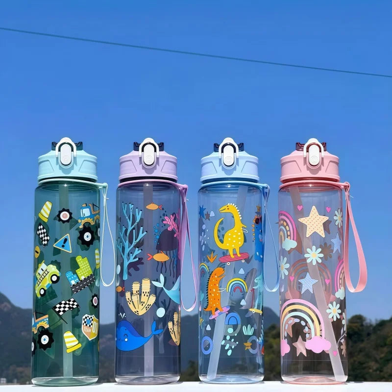 750ml Kids Water Bottle with Straw & Silicone Sleeve