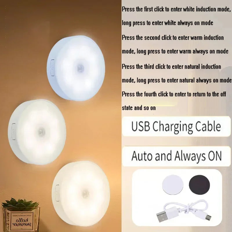 Motion Sensor LED Night Lights – USB Rechargeable 3-Color Lights
