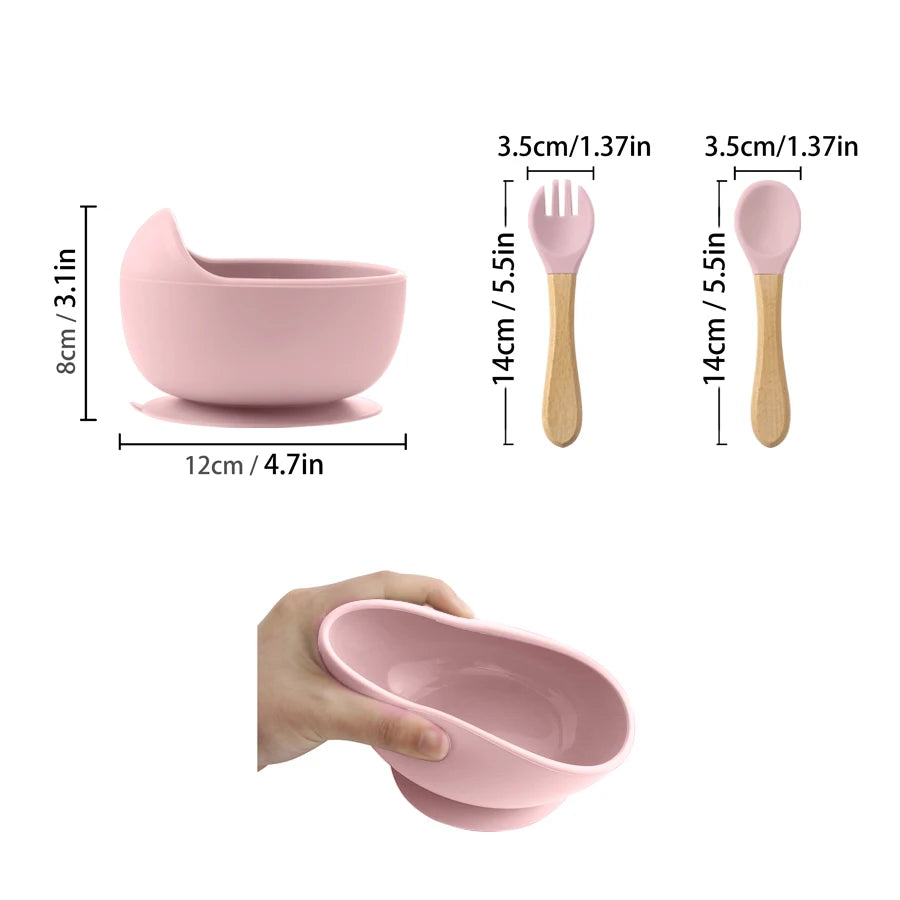 3-Piece Silicone Baby Feeding Set – Suction Bowl & Learning Tableware