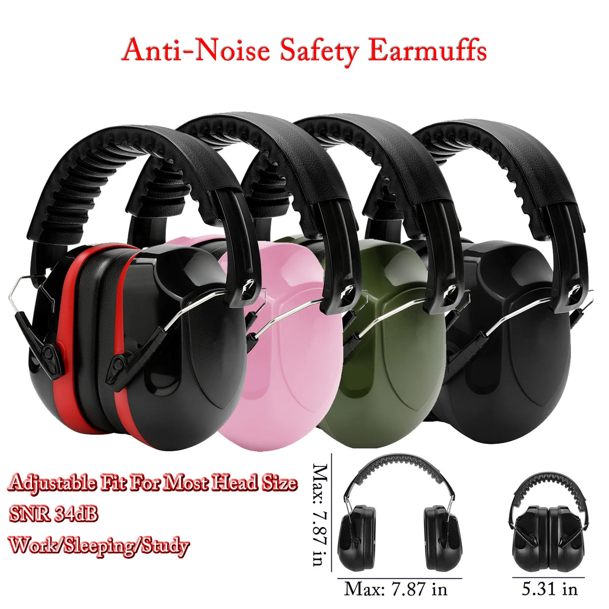 Adjustable Noise Reduction Earmuffs – SNR 34dB Hearing Protection