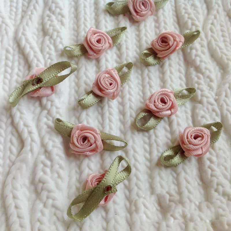 100pcs Mini Satin Rose Flowers – DIY Craft & Wedding Appliques