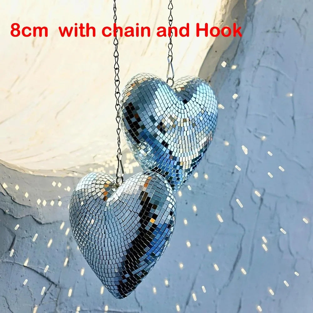 Heart-Shaped Mirror Disco Ball – Reflective Hanging Party Decor