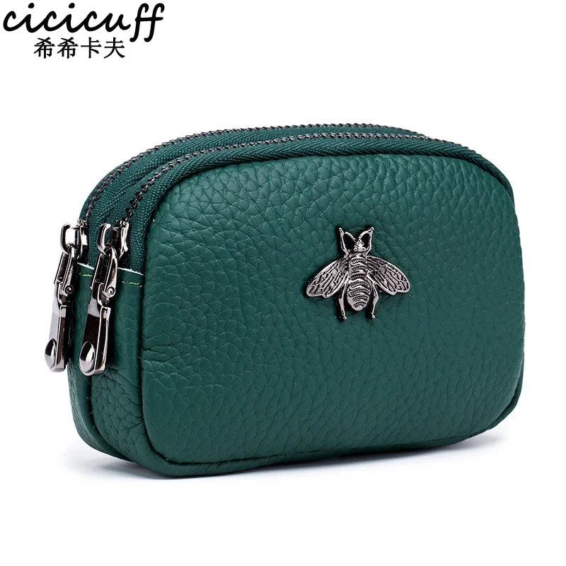 Women's Mini Leather Coin Purse with Double Zipper