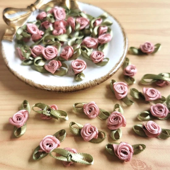 100pcs Mini Satin Rose Flowers – DIY Craft & Wedding Appliques
