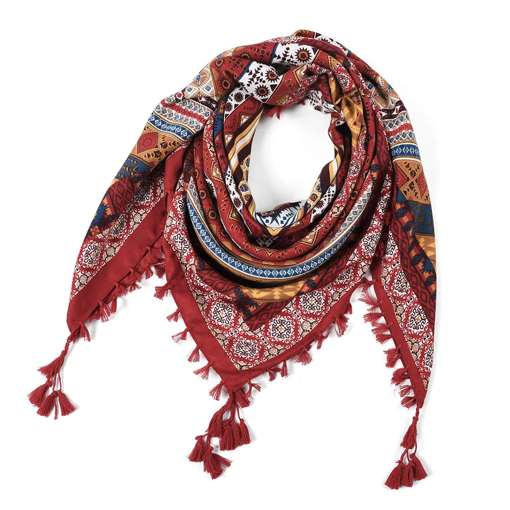 Women's Bohemian Winter Scarf – Retro Floral Wrap Shawl