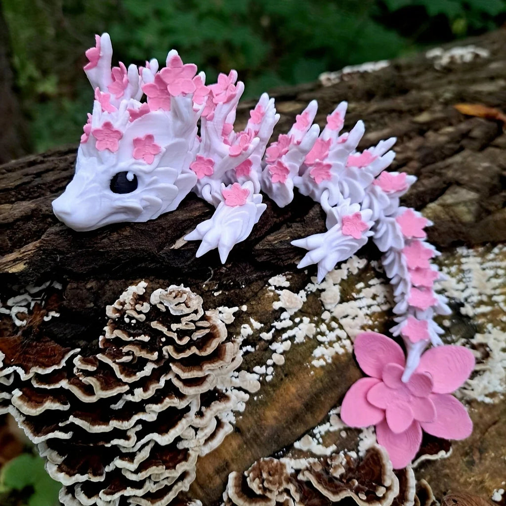 3D Printed Cherry Blossom Dragon Statue – Colorful Fantasy Decor