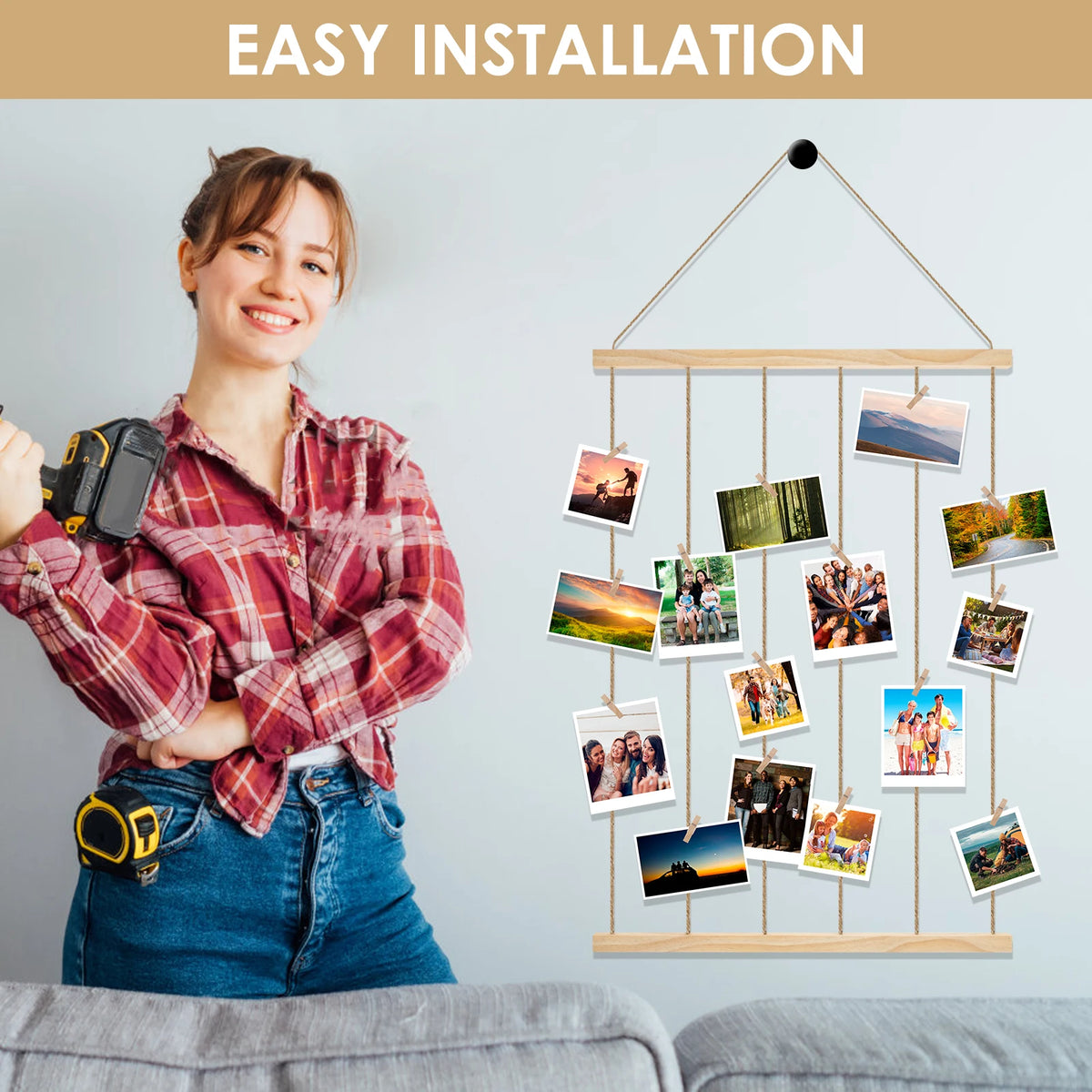 Wooden Hanging Photo Display Holder – Wall Picture & Collage Decor