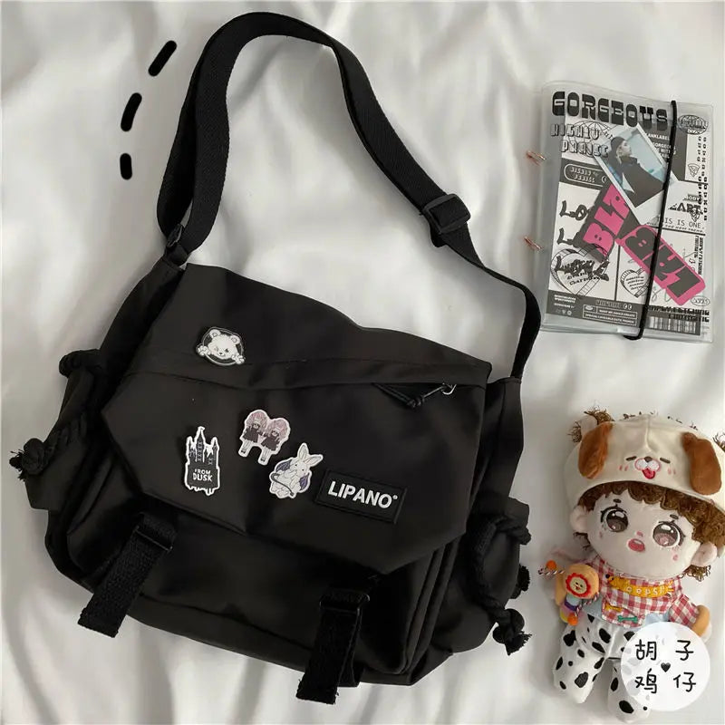 Korean Street Photography Shoulder Bag – Artistic Canvas Messenger Bag