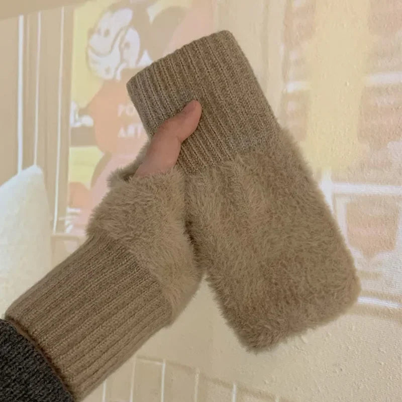Women's Soft Knit Fingerless Gloves – Warm Winter Half Finger Gloves