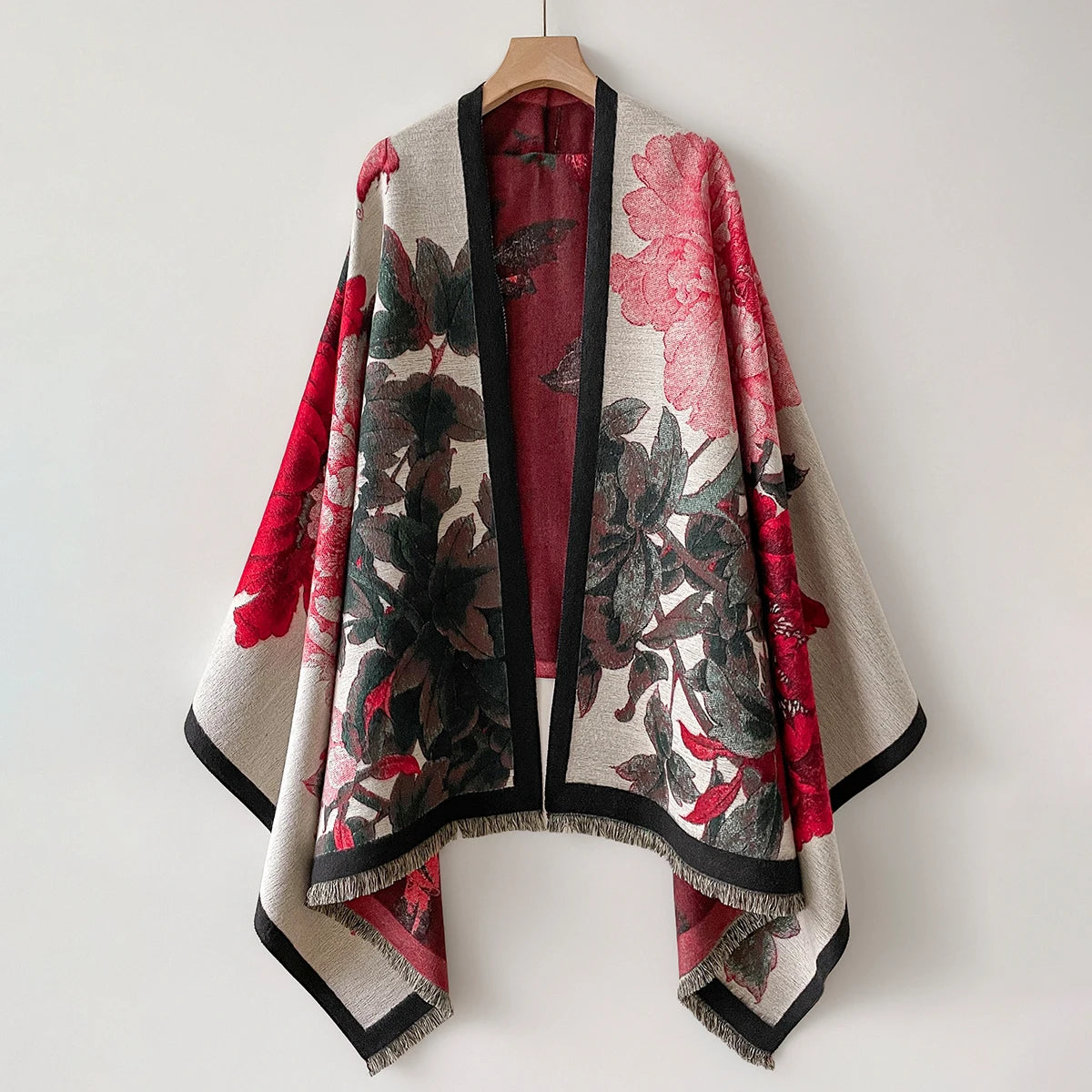 Women's Warm Winter Poncho Shawl with Fringe