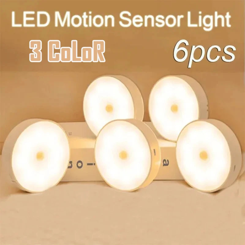 Motion Sensor LED Night Lights – USB Rechargeable 3-Color Lights
