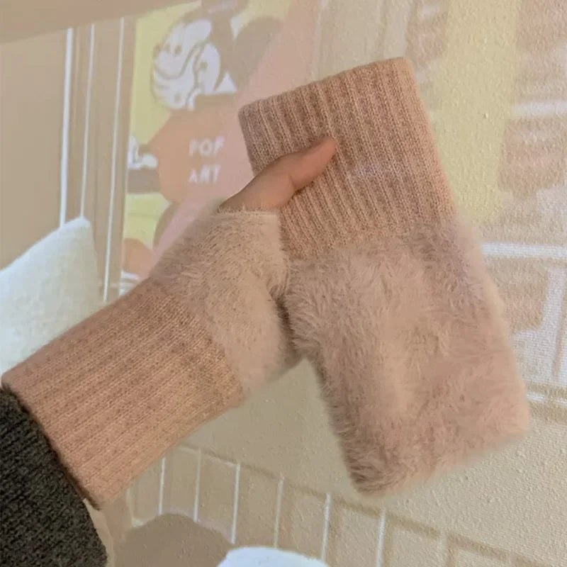 Women's Soft Knit Fingerless Gloves – Warm Winter Half Finger Gloves