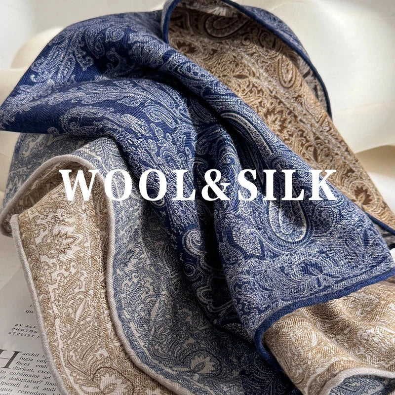 Women's Wool Silk Winter Scarf – Elegant Vintage Paisley Shawl