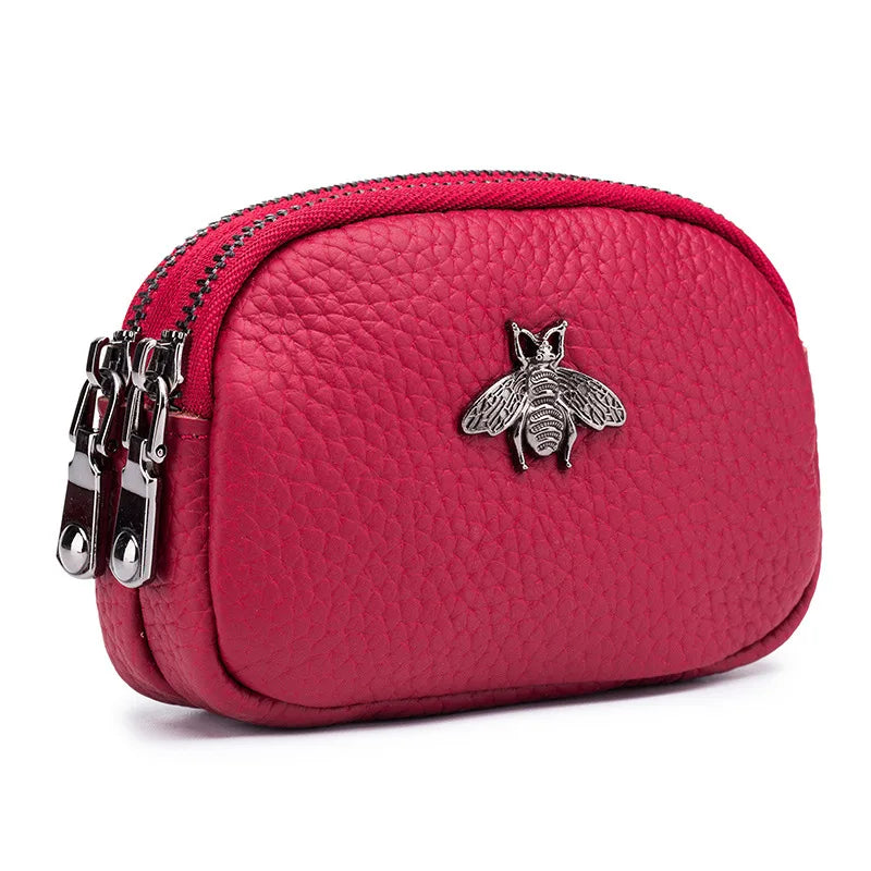 Women's Mini Leather Coin Purse with Double Zipper
