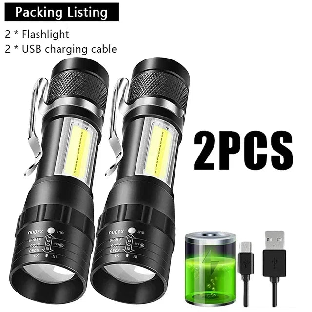 Portable Rechargeable Zoomable LED Flashlight with Pen Clip