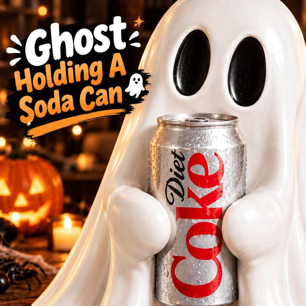 Cute Halloween Ghost Holding Soda Can – Funny Resin Tabletop Decor