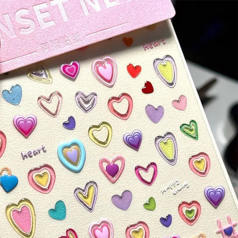 Colorful Jelly Heart Stickers – Cute 3D Scrapbook & Journal Decor
