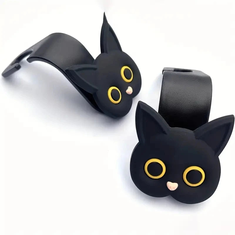 2PCS 3D Cartoon Cat Car Headrest Hooks – Cute Seat Storage Hangers