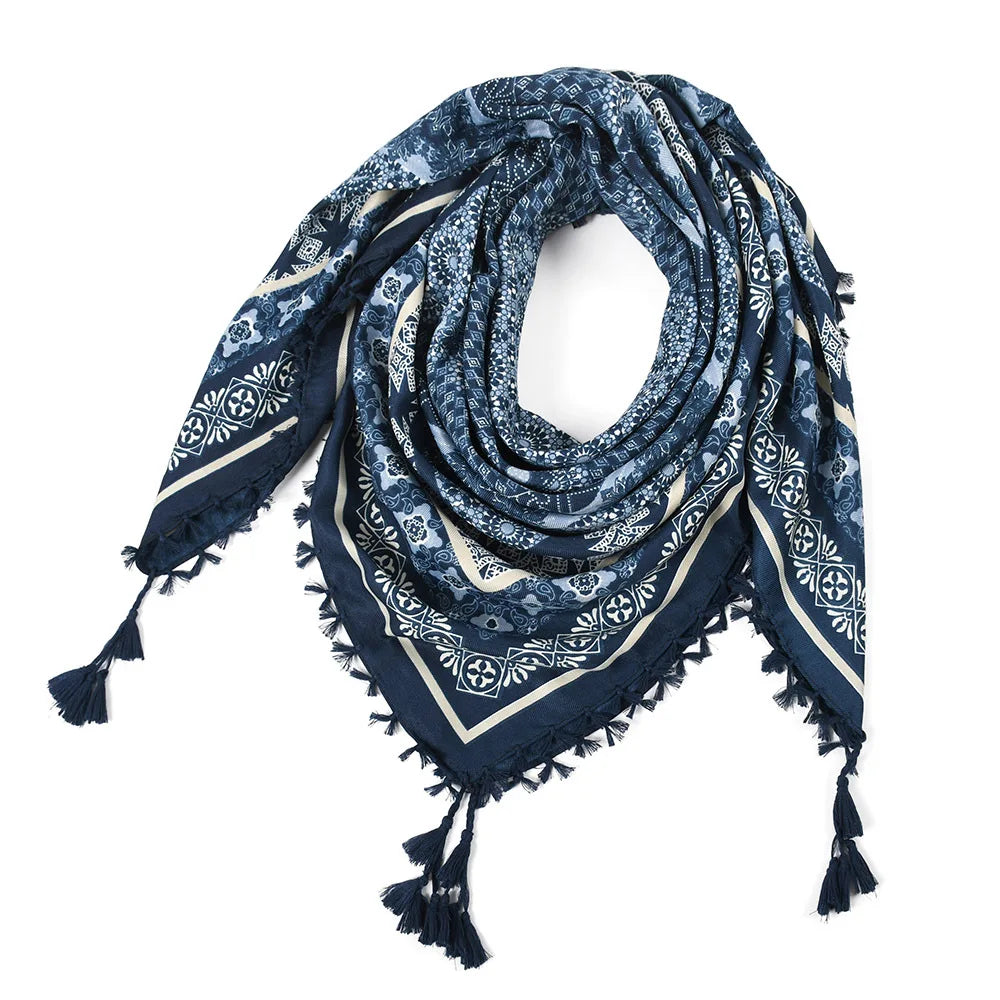 Women's Bohemian Winter Scarf – Retro Floral Wrap Shawl
