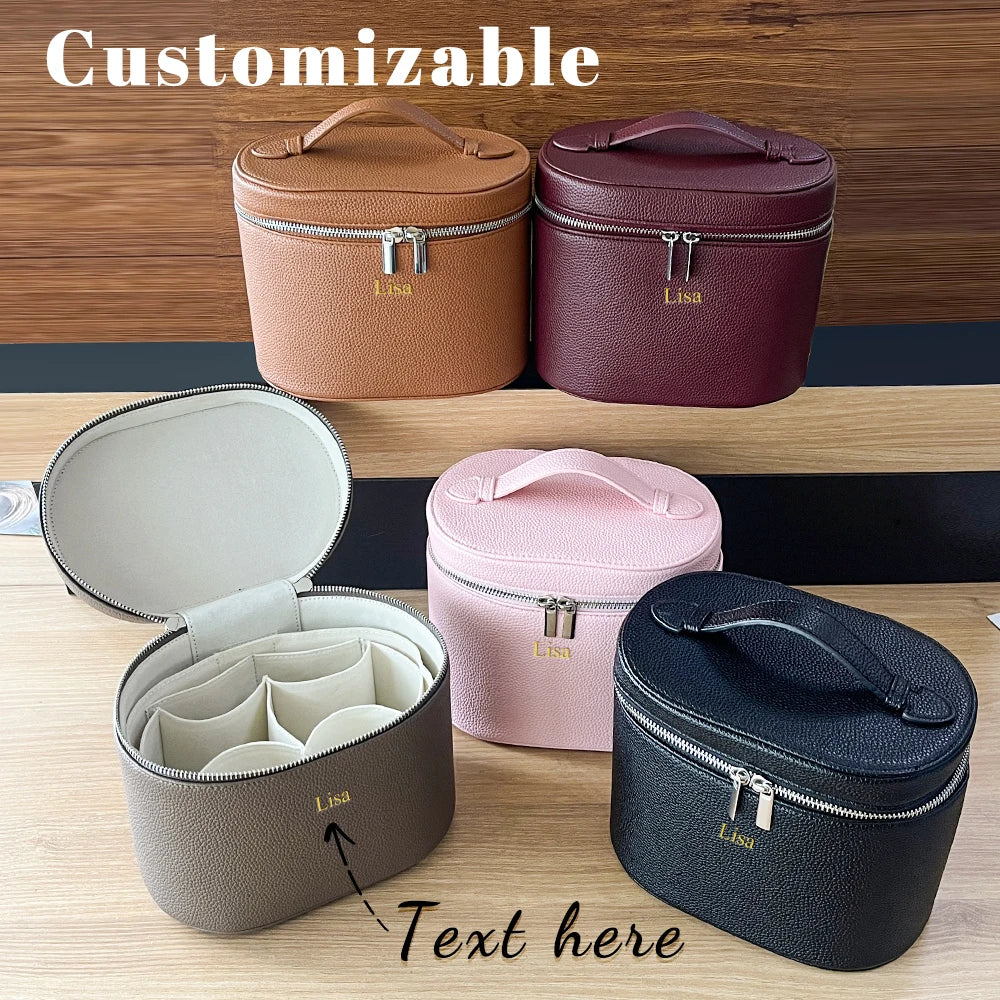 Personalized PU Leather Cosmetic Bag – Custom Name Travel Makeup Case