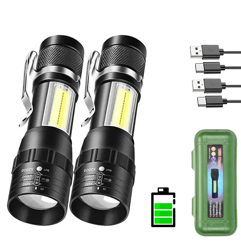 Portable Rechargeable Zoomable LED Flashlight with Pen Clip