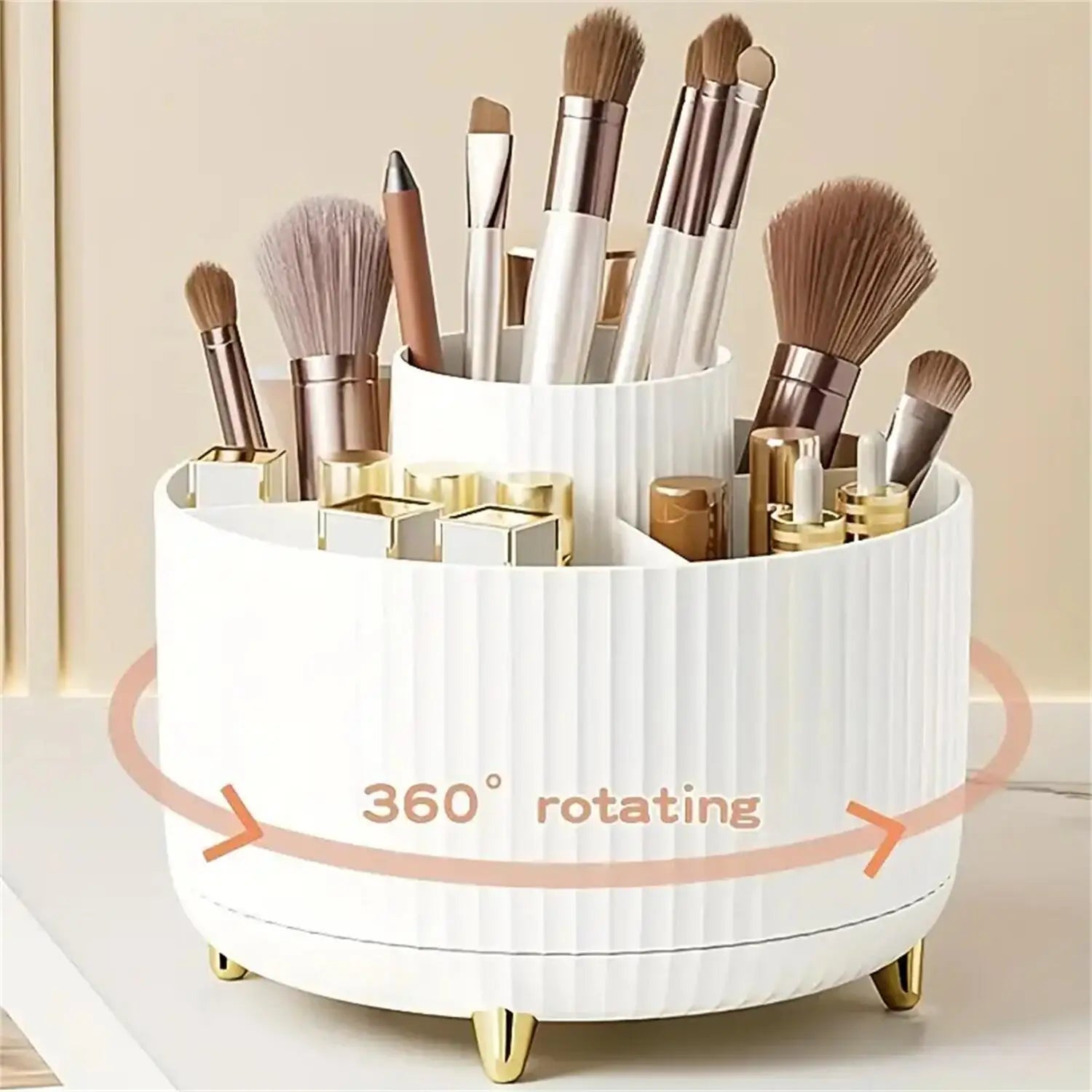 360° Rotating Makeup Organizer with Storage Compartments