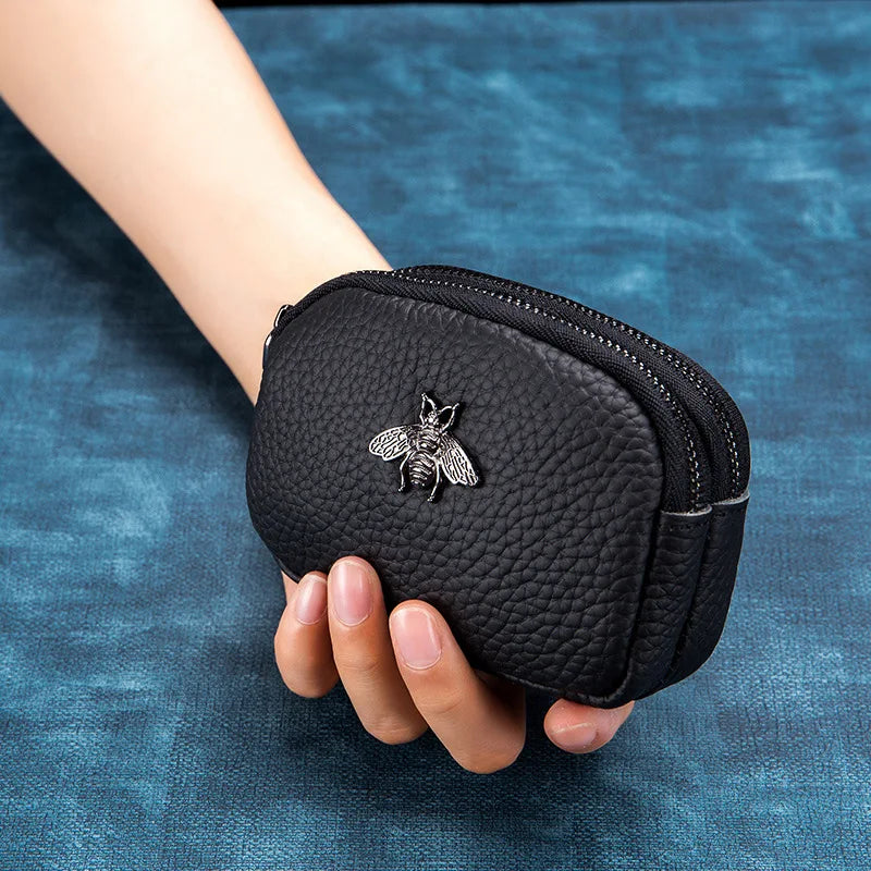 Women's Mini Leather Coin Purse with Double Zipper