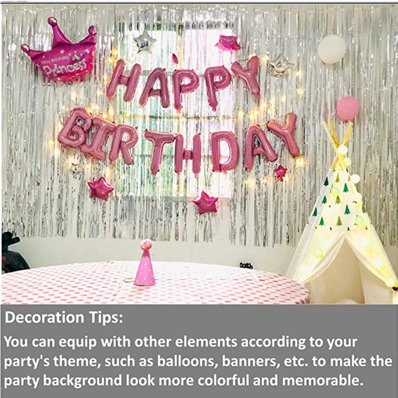 Metallic Tinsel Foil Fringe Curtain – Christmas Party Backdrop Decor