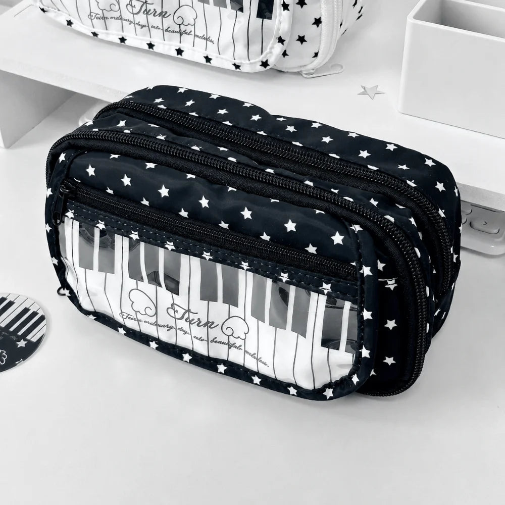 Korean Style Piano Keyboard Pencil Case – Multi-Layer Pen Bag